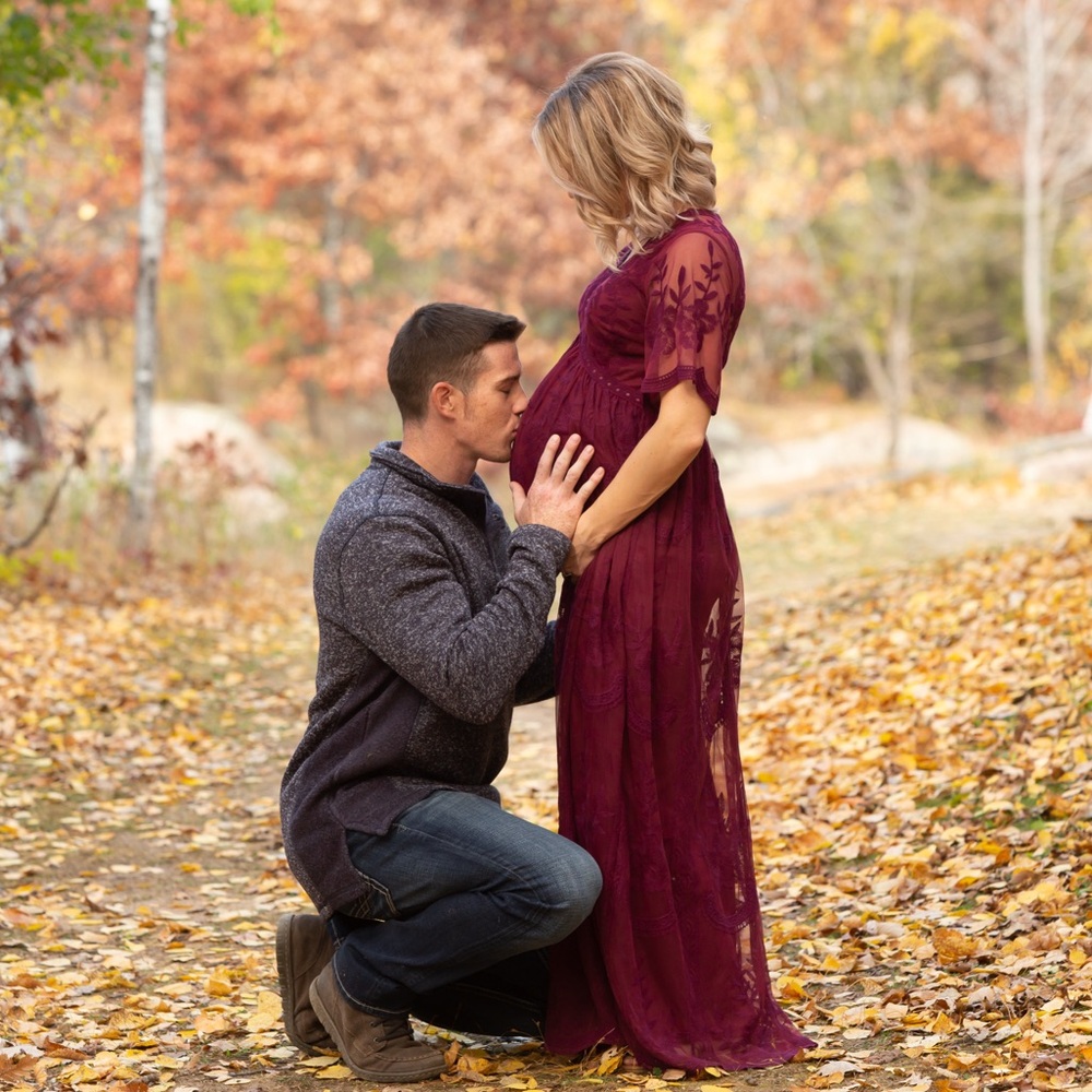 Burgundy Lace Maternity Dress - Picture 2 of 2